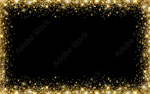 Vector shining gold background with glitter on a black background for Christmas celebration party, New Year card, wedding, bachelorette party, baby shower party, birthday, casino. Vector illustration