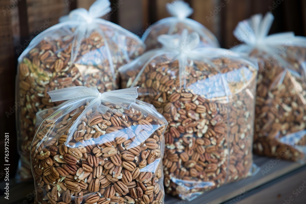 bags of shelled pecans ready for sale at the farm bags of shelled pecans ready for sale at the farm