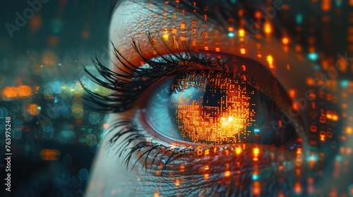 human eye futuristic background, Human eye with binary code. Artificial intelligence concept. generative Ai