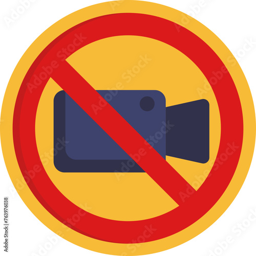 Icon depicting a crossed-out camera, indicating a restriction on filming or photography, commonly used in cinema settings to remind patrons of a no-camera policy.