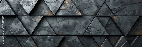 3d black diamond pattern abstract wallpaper on dark background, Digital black geometric triangular gradient shapes textured graphics poster background