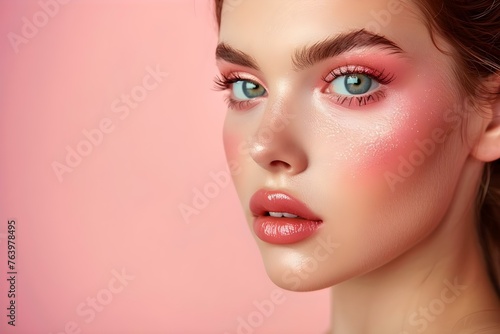 Makeup for a woman in Dusty Rose color colors centered professional photo copy space. Concept Makeup, Dusty Rose, Professional Photography, Copy Space, Color Coordination