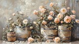 French vintage still life of various flowers in the pot, flower garden, in watercolor style, for wall art, digital art, printable