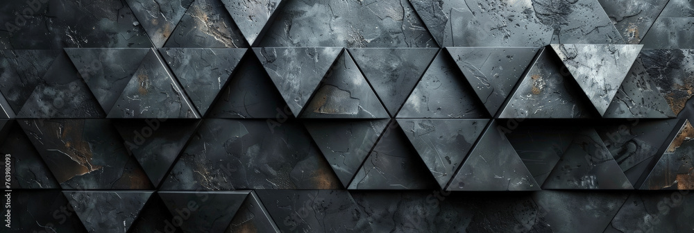 3d black diamond pattern abstract wallpaper on dark background, Digital black geometric triangular gradient shapes  textured graphics poster background - obrazy, fototapety, plakaty 