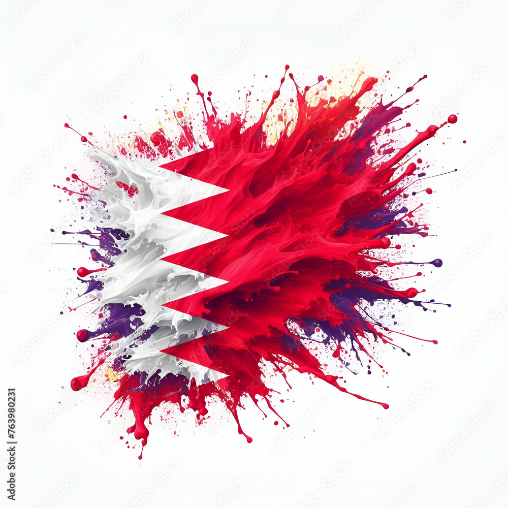 Bahrain flag paint texture on a white background. 