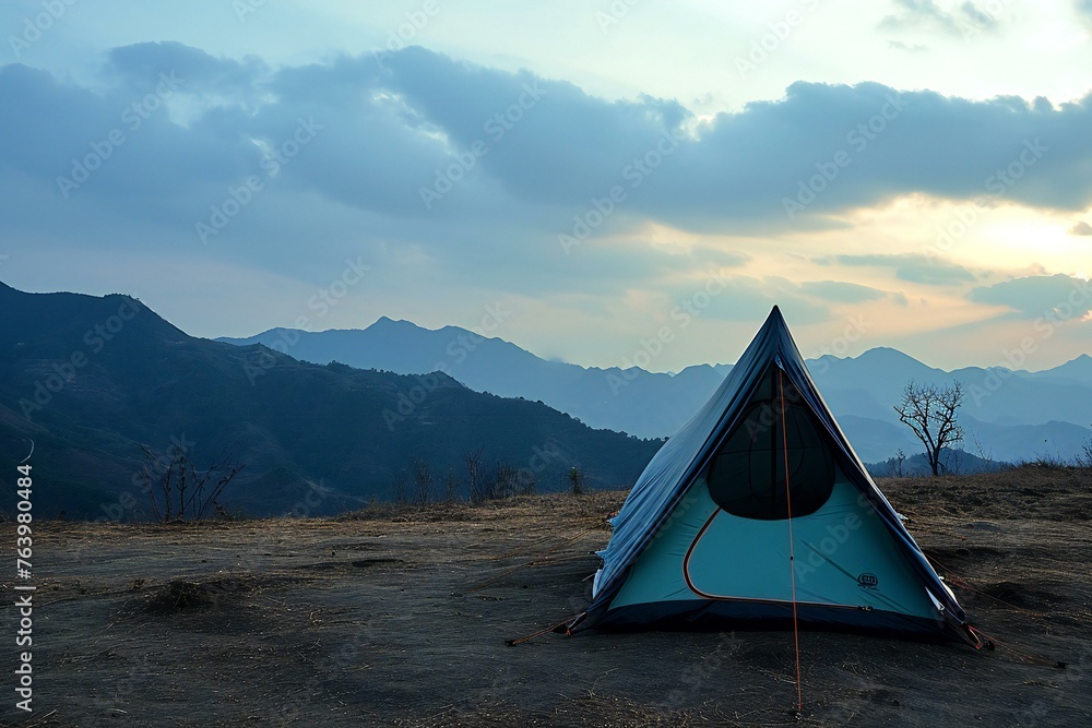 Camping on the mountain at sunset, Phu Kradueng National Park, Loei, Thailand