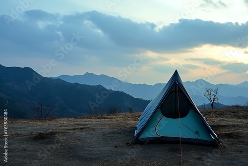 Camping on the mountain at sunset  Phu Kradueng National Park  Loei  Thailand