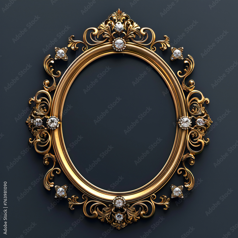 Antique round oval gold picture frame isolated on transparent background, Antique round oval gold picture frame isolated on transparent background,