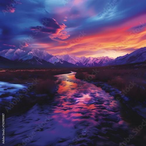 Spellbinding Sunset Over Spectacular Mountainscape Embarking the Journey into Twilight