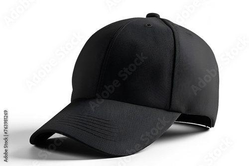 Black baseball cap mockup isolated on a white background. Front view. photo