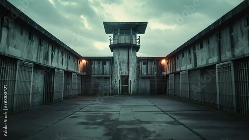 Frontal View of Prison Complex. Generative ai photo