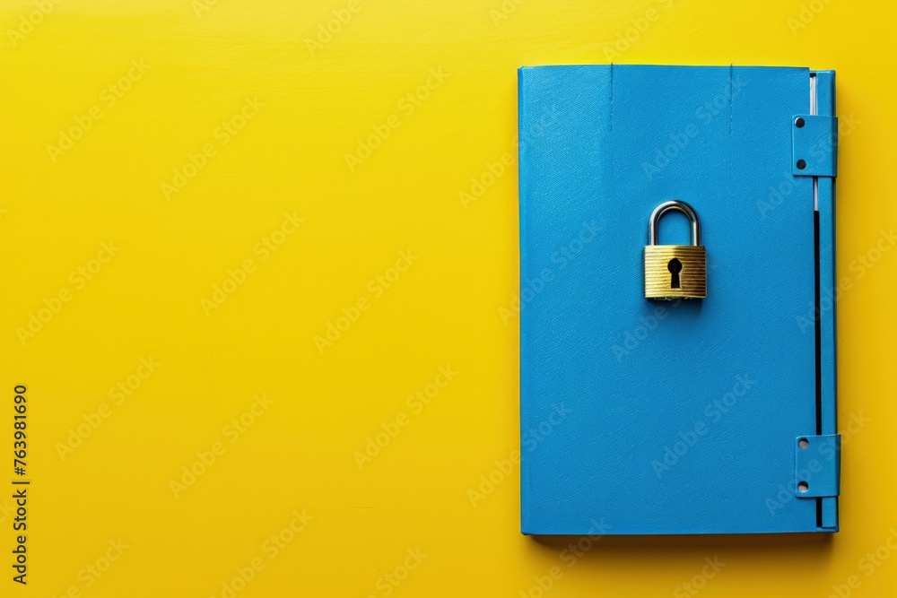 File folder with padlock, privacy and security concept, yellow background. File folder with padlock, privacy and security concept, yellow background.