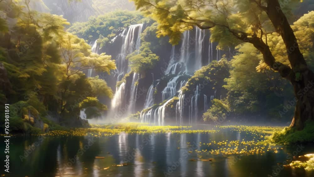 Radiant Falls: Embraced by Camphor Blooms. Generative ai Radiant Falls: Embraced by Camphor Blooms. Generative ai