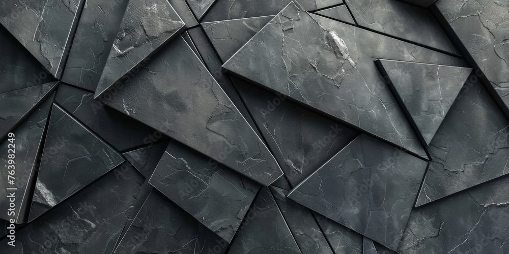 Fototapeta 3d black diamond pattern abstract wallpaper on dark background, Digital black geometric triangular gradient shapes  textured graphics poster background