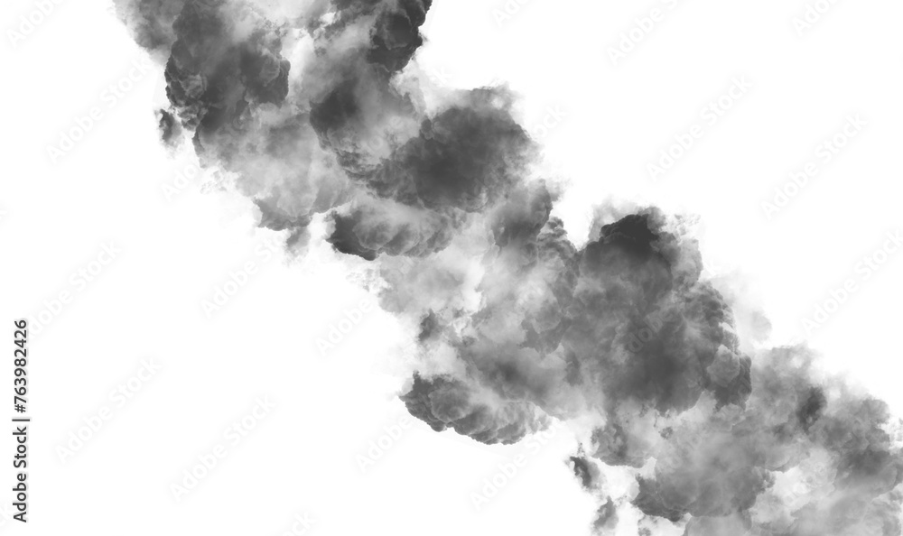 Black smoke texture on white  background