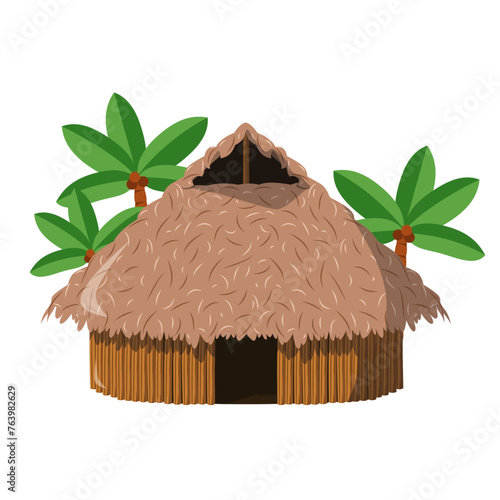 Vector illustration of a traditional Amazon Maloca house in cartoon style isolated on white background. Traditional Houses of the World Series