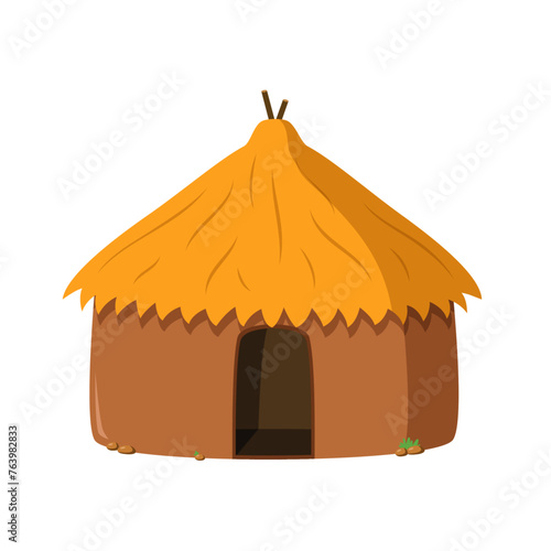 Vector illustration of a traditional Masaai mud hut in cartoon style isolated on white background. Traditional Houses of the World Series