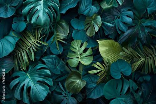 Tropical leaves background, Top view, flat lay, Nature concept