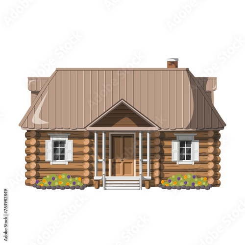 Vector illustration of a traditional Russia Dacha house in cartoon style isolated on white background. Traditional Houses of the World Series