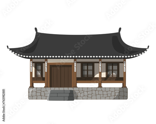Vector illustration of a traditional South Korea Kanok house in cartoon style isolated on white background. Traditional Houses of the World Series