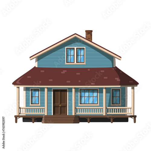 Vector illustration of a traditional USA Ranch in cartoon style isolated on white background. Traditional Houses of the World Series