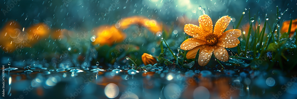  Spring rains bringing freshness and smelling lan,
Daisy flower mockup HD 8K wallpaper Stock Photographic Image - obrazy, fototapety, plakaty 