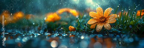  Spring rains bringing freshness and smelling lan,
Daisy flower mockup HD 8K wallpaper Stock Photographic Image