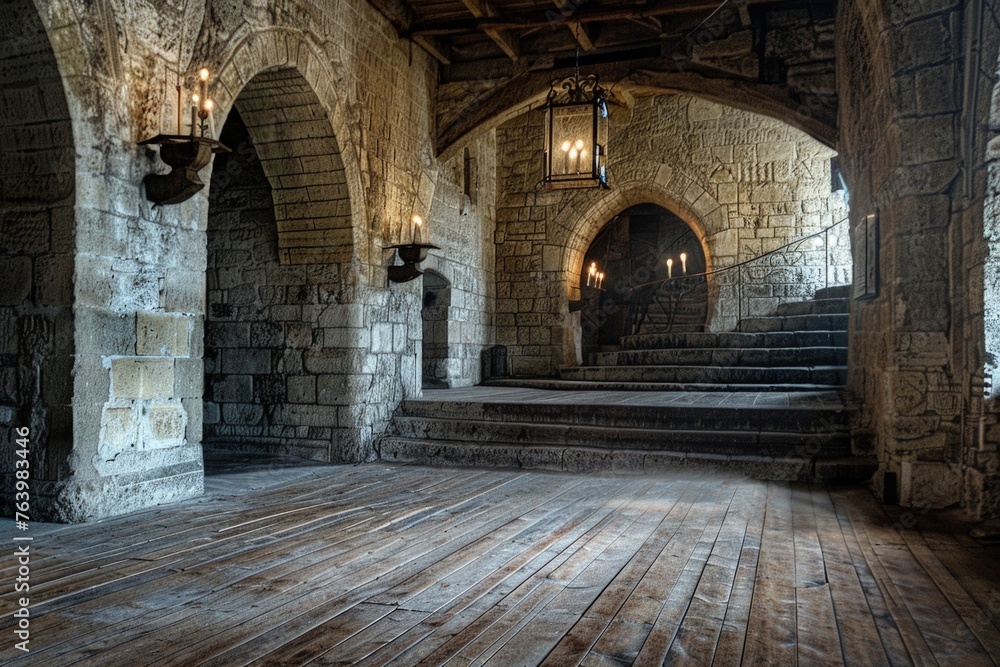 Naklejka premium Great hall of a medieval castle.