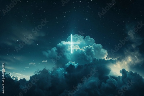 Light forming cross sign from the sky