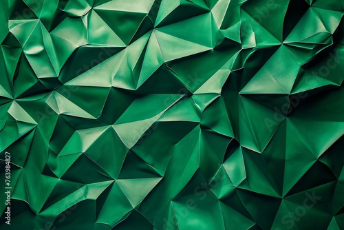Abstract background of green polygonal origami paper, Triangular pattern
