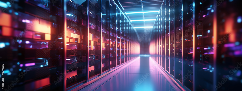 Futuristic Server Room with Neon Lighting