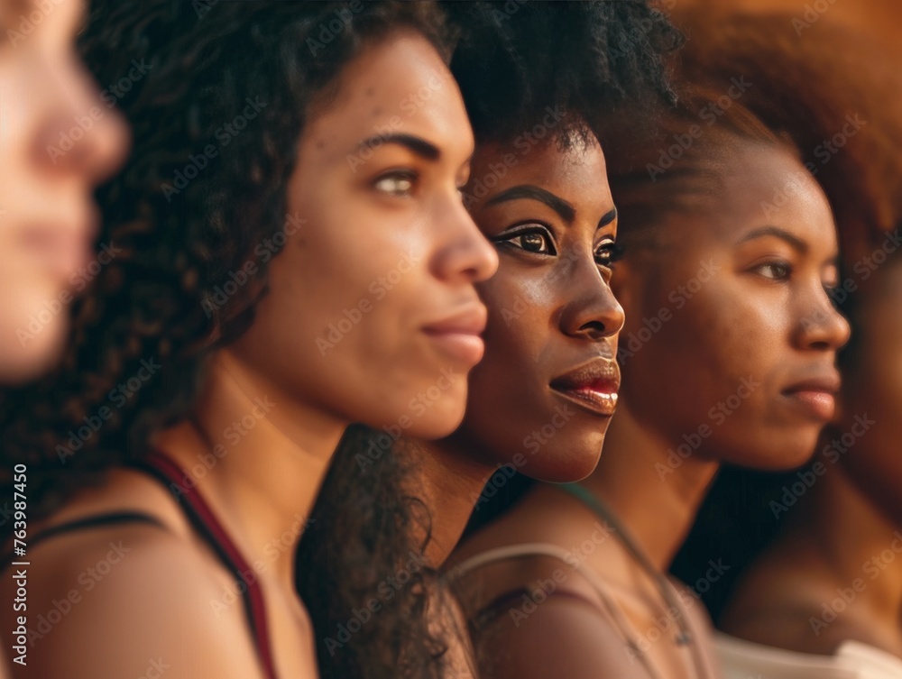 Obraz premium A group of women with different hair types and styles are standing together