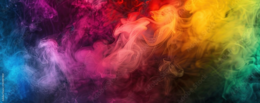 Abstract streams of colorful multi-colored smoke, chaotically intertwining with each other