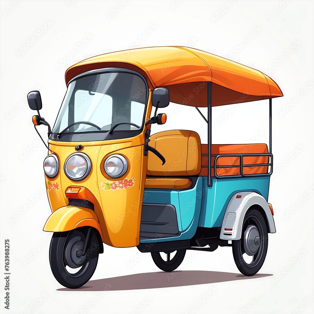  Cute Cartoon Auto Rickshaw, Vector illustration on a white background With ai generative..