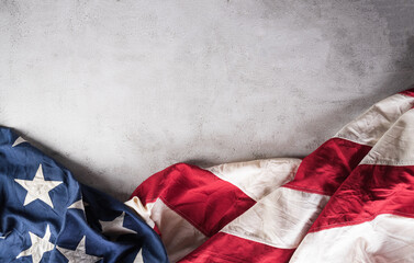 Happy Memorial day, Independence day concept made from american flag with the text on dark stone background.
