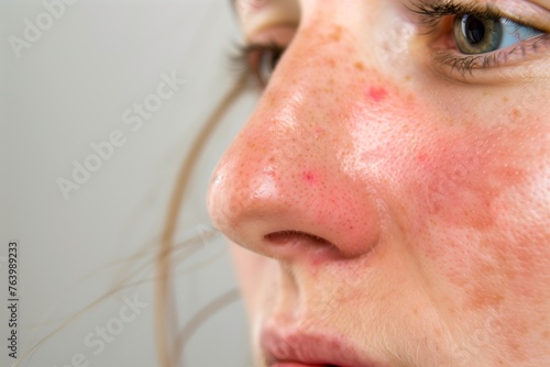 closeup of a womans cheek with visible rosacea