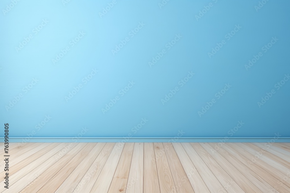 Wall mockup. Ligh - blue minimalist wall background with wood flooring Wall mockup. Ligh - blue minimalist wall background with wood flooring