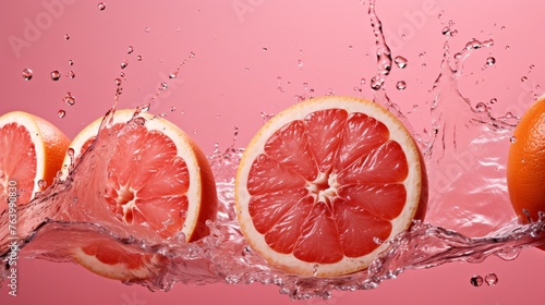 a grapefruit slices falling into water