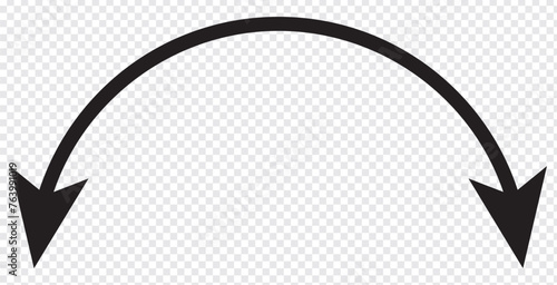 Semicircular curved thin long two sided arrow. Vector illustration and symbol.