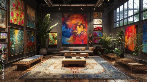 Vibrant Art Gallery Interior With Modern Paintings