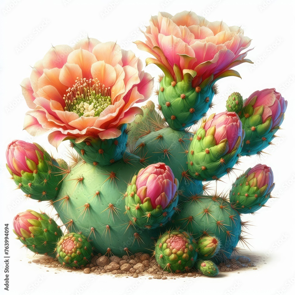 Prickly pear blooming isolated on a white background Prickly pear blooming isolated on a white background