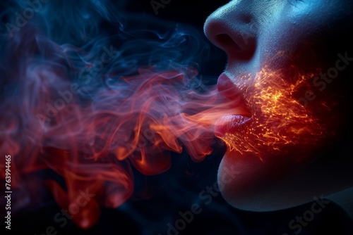 A captivating image of abstract red and blue smoke interacting, suggesting dynamic movement and contrast © svastix
