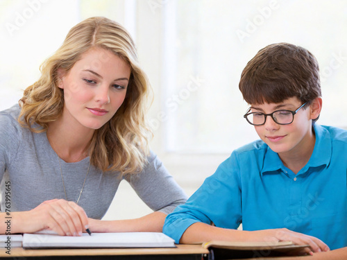 two students studying in classroom