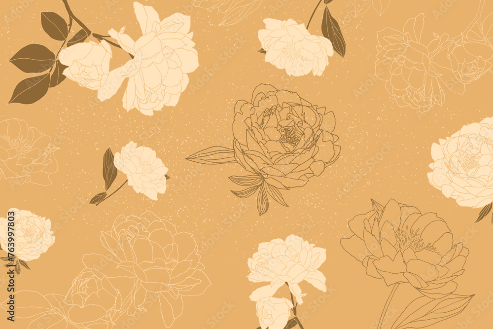 Floral modern background in neutral warm beige colors