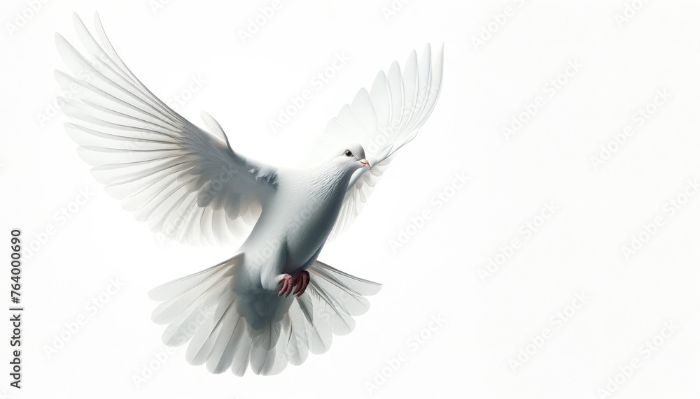 Fototapeta premium White Dove Flying in Air, Isolated on White Background