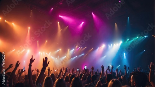 Rhythmic Euphoria: Captivating Stage Lights Over a Concert Crowd
