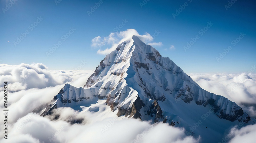 Summit Above the Clouds: Snow-Capped Majesty Under Clear Skies