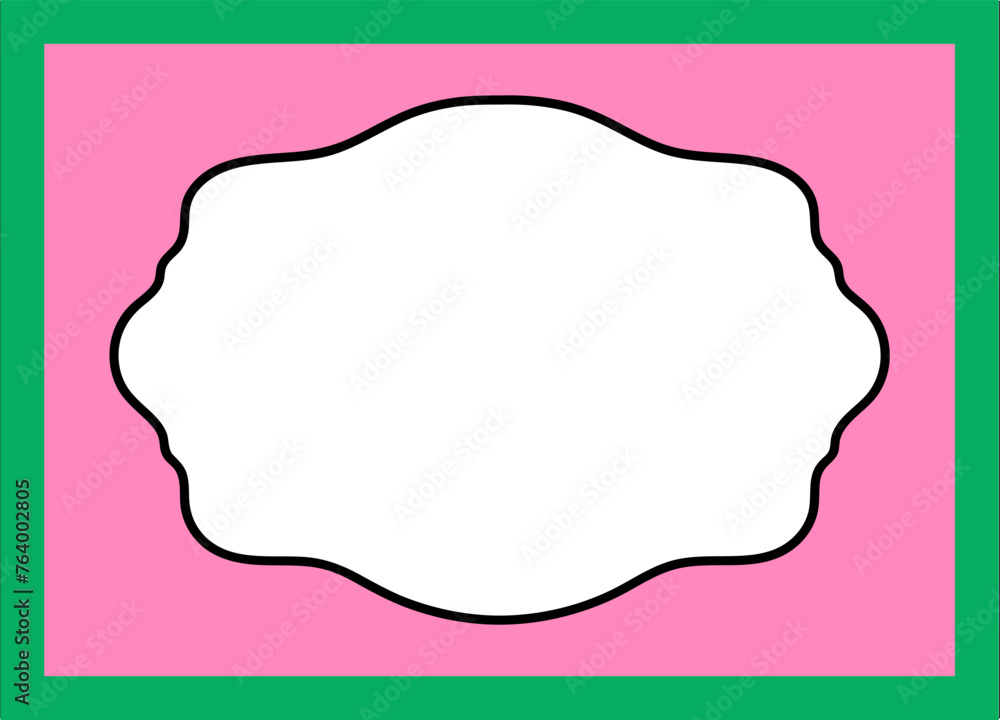 Hand-drawn doodle scalloped frame. Pink and green vector text box isolated on a transparent background—doodle design element for web or social media. Pop vintage groovy rectangle frame. Hand-drawn doodle scalloped frame. Pink and green vector text box isolated on a transparent background—doodle design element for web or social media. Pop vintage groovy rectangle frame.