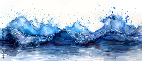 Calming and soothing illustration of blue ocean waves in watercolor, perfect for themes related to nature and tranquility