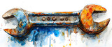 A wrench coated in a rich blend of watercolor splashes implying strength and craftsmanship